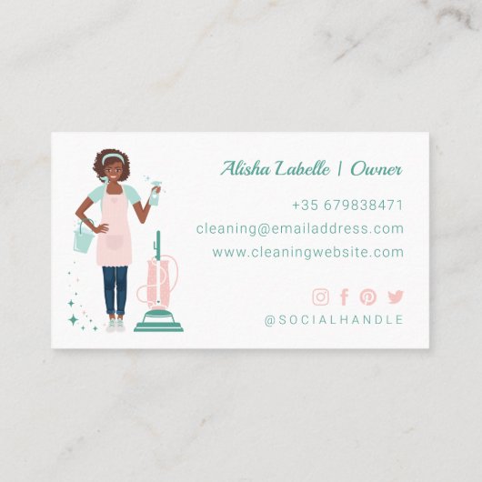 黒モダンかわいらし人清掃・メイド・サービス 名刺 (裏面)