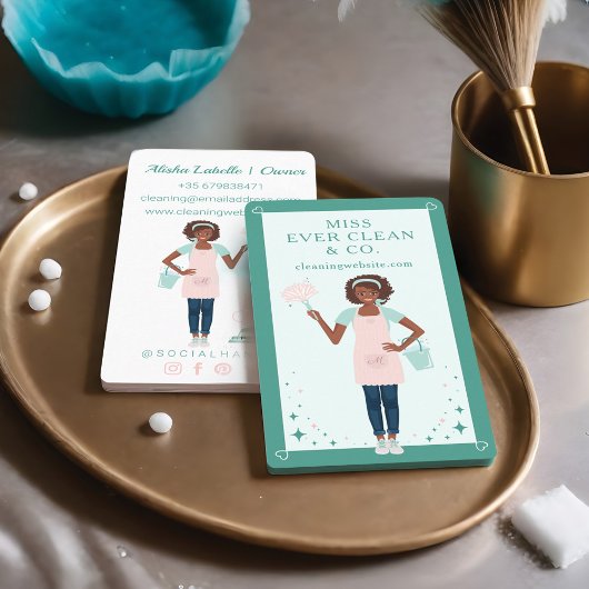 黒モダンかわいらし人清掃・メイド・サービス 名刺