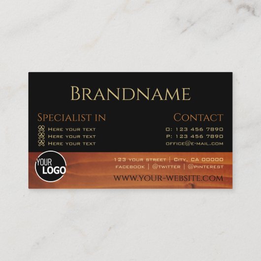 黒モダンさくらんぼ木目木目ボードロゴ 名刺 (裏面)