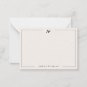 黒モダンとアイボリーミニマリストのモノグエレガントラム ノートカード (正面)