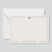 黒モダンとアイボリーミニマリストのモノグエレガントラム ノートカード