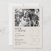黒モダンとアイボリーミニマル写真結婚の セーブザデート (正面)