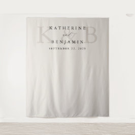 黒モダンとアイボリーモノグラム結婚の背景 タペストリー