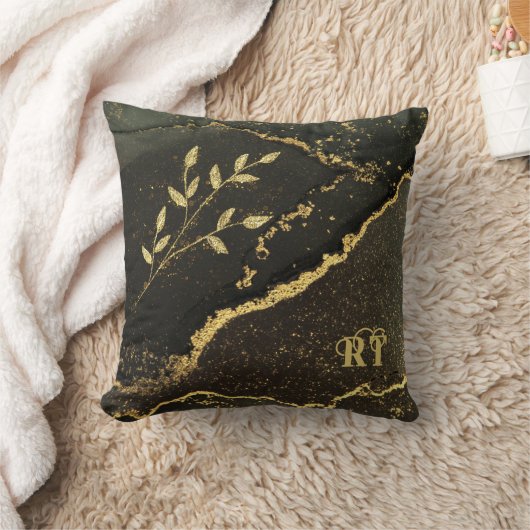 黒モダンとエレガント金ゴールドの大理石 クッション (ブランケット)