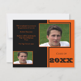 黒モダンとオレンジのクワッド卒業 案内状