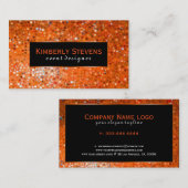 黒モダンとオレンジのグリッターとスパークル 名刺 (正面/裏面)