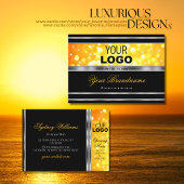 黒モダンとオレンジのグリッターロゴシルバー縁ど 名刺