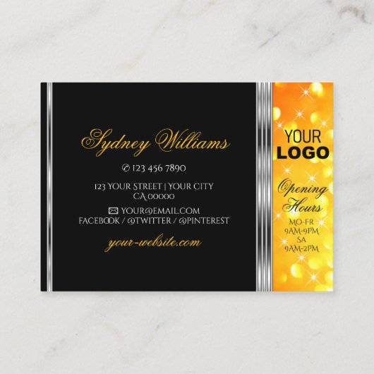 黒モダンとオレンジのグリッターロゴシルバー縁ど 名刺 (裏面)