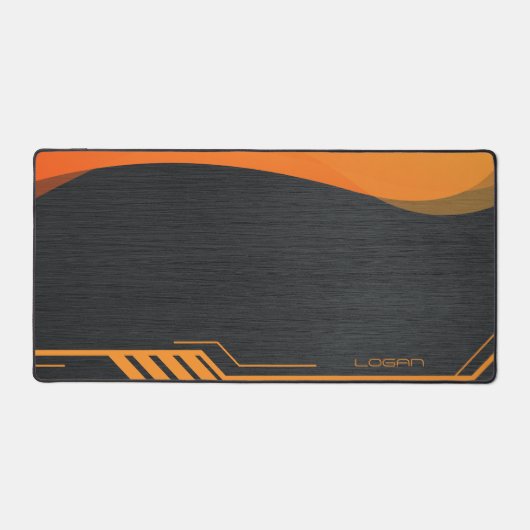 黒モダンとオレンジパーソナライズされた色 デスクマット (正面)