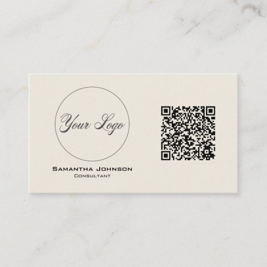 黒モダンとクリームのQRコード名刺 名刺 (正面)
