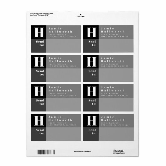 黒モダンとグレーのブロック差出人住所と送信先 ラベル (フルシート)