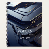 黒モダンとグレーの幾何学的デザイン、名前と文字 プランナー手帳 (正面)