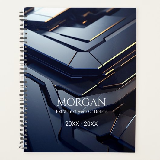 黒モダンとグレーの幾何学的デザイン、名前と文字 プランナー手帳 (正面)