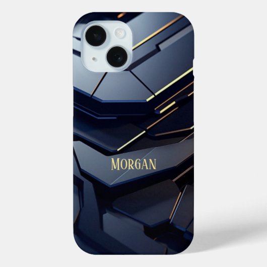 黒モダンとグレーの幾何学的デザイン、金ゴールド名 Case-Mate iPhoneケース (裏面)