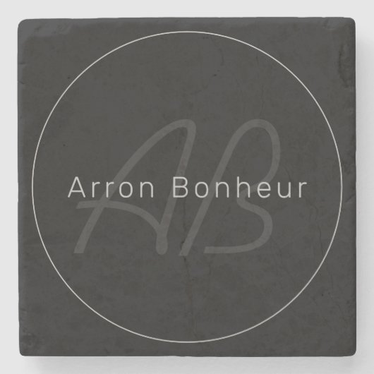 黒モダンとグレー |名カッコいい前&モノグラム ストーンコースター (正面)