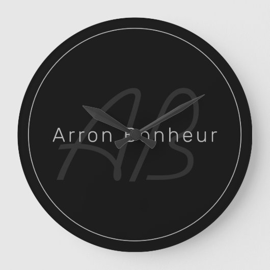 黒モダンとグレー |名カッコいい前&モノグラム ラージ壁時計 (正面)