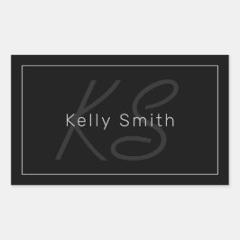 黒モダンとグレー |名カッコいい前&モノグラム 長方形シール