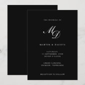 黒モダンとスクリプトのイニシャルモノグラム結婚ズ 招待状 (正面/裏面)