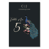 黒モダンとティール（緑がかった色）のピ結婚ーコックのテーブル番号 テーブルナンバー (裏面)