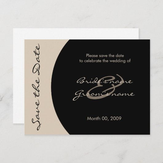 黒モダンとトープ日付はがきを保存 案内ポストカード (正面/裏面)