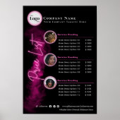 黒モダンとネオンピンクのスクリプト写真の価格表 ポスター (正面)
