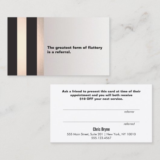 黒モダンとバラの金ゴールドお客様の紹介カード 紹介カード (正面/裏面)