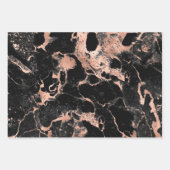 黒モダンとバラの金ゴールド大理石のパターン ラッピングペーパーシート (正面)