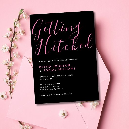 黒モダンとピンクがヒッチング 招待状