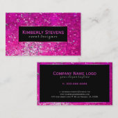 黒モダンとピンクのグリッターとキラキラ 名刺 (正面/裏面)