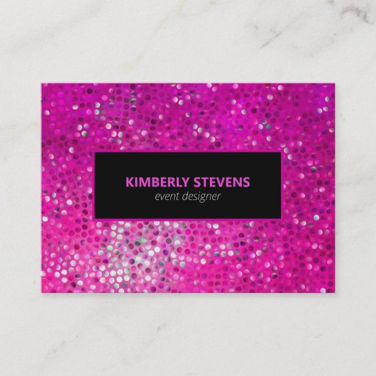 黒モダンとピンクのグリッターとキラキラ 名刺 (正面)