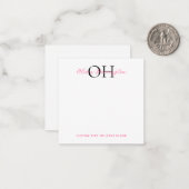 黒モダンとピンクのスクリプクラシックト正方形 ノートカード (正面/裏面インサイチュ)