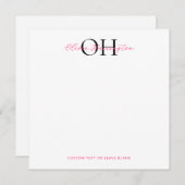 黒モダンとピンクのスクリプクラシックト正方形 ノートカード (正面/裏面)