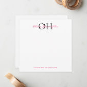 黒モダンとピンクのスクリプクラシックト正方形 ノートカード (正面/裏面インサイチュ)