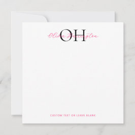 黒モダンとピンクのスクリプクラシックト正方形 ノートカード