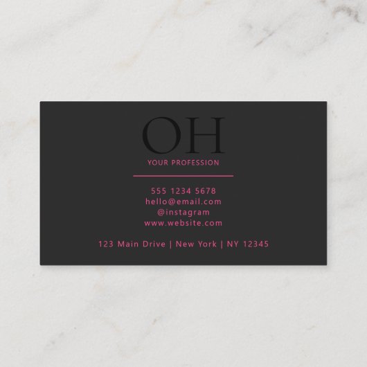 黒モダンとピンクのスクリプクラシックト 名刺 (裏面)