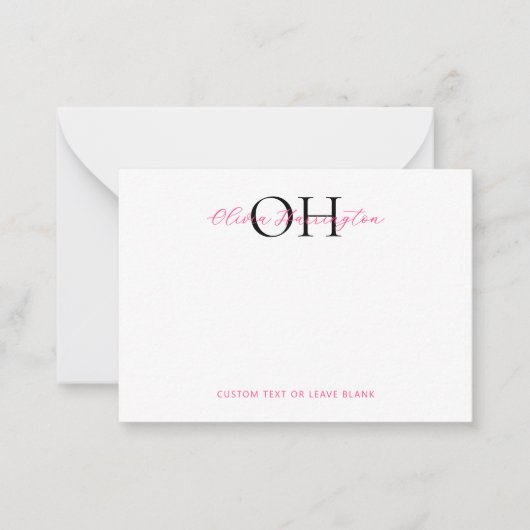 黒モダンとピンクのスクリプトクラシックタイポグラフィ ノートカード (正面)