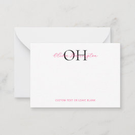 黒モダンとピンクのスクリプトクラシックタイポグラフィ ノートカード