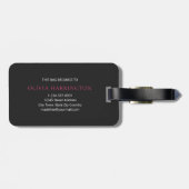 黒モダンとピンクのスクリプトクラシックモノグラム ラゲッジタグ (裏面横)