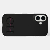 黒モダンとピンクのスクリプトクラシックモノグラム Case-Mate iPhoneケース (裏面 (横))