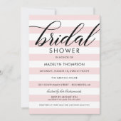 黒モダンとピンクのストライプブライダルシャワー 招待状 (正面)