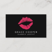黒モダンとピンクの唇メイクアップアーティスト 名刺 (正面)