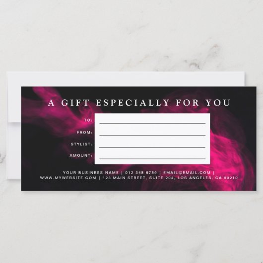 黒モダンとピンクの煙のギフト券/証明書 (裏面)