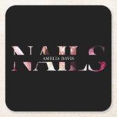 黒モダンとピンクの美しいサロン スクエアペーパーコースター (正面)