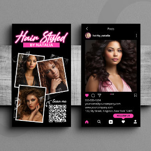 黒モダンとピンクの美容師Instagram Post 名刺