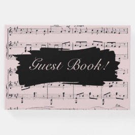黒モダンとピンクの音楽結婚式招待状 ゲストブック