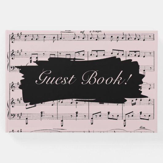 黒モダンとピンクの音楽結婚式招待状 ゲストブック (正面)