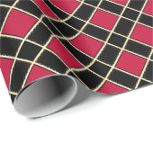 黒モダンとブルゴーニュの赤のパタ市松模様にーン ラッピングペーパー (ロールコーナー)