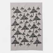 黒モダンとベージュのクリスマスツリーパターン キッチンタオル (縦)