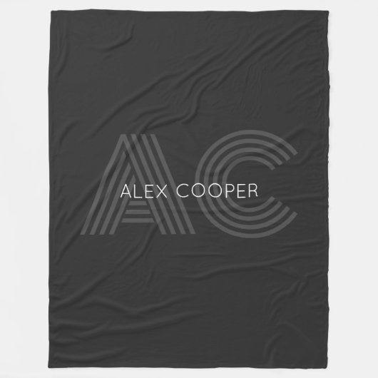 黒モダンと灰色のモノグラム フリースブランケット (正面)