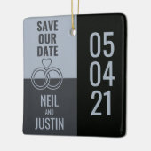 黒モダンと灰色の日付の保存 セラミックオーナメント (左)